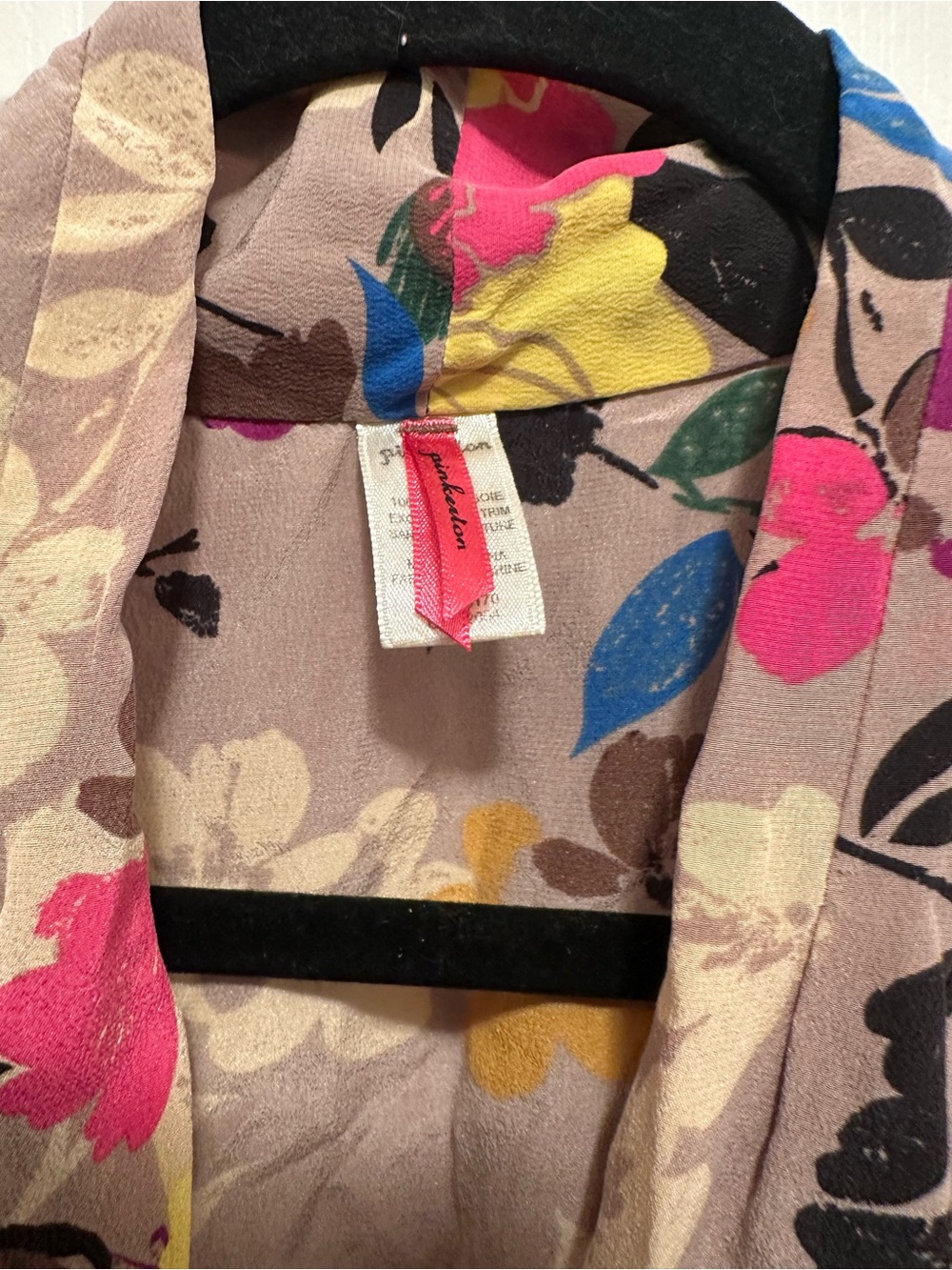 Anthropologie Beige Floral Silk Wrap Dress with Yellow, Pink & Blue Accents - Picture 2 of 6